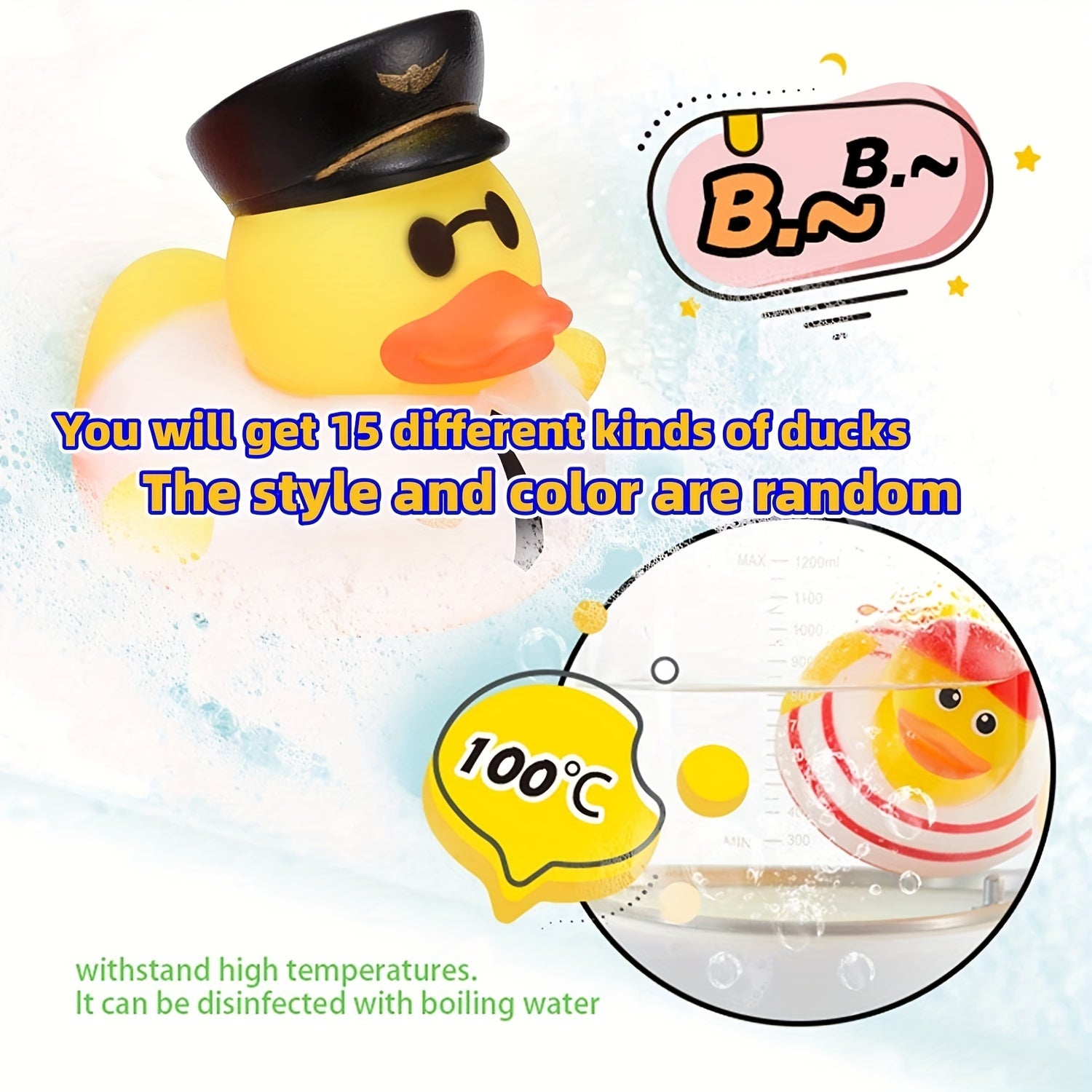 15pcs Assorted Rubber Ducks for Baby Bath Toys Party Favors