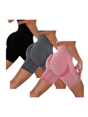 3pcs High Waist Hip Lifting Yoga Running Sports Shorts Tummy Control
