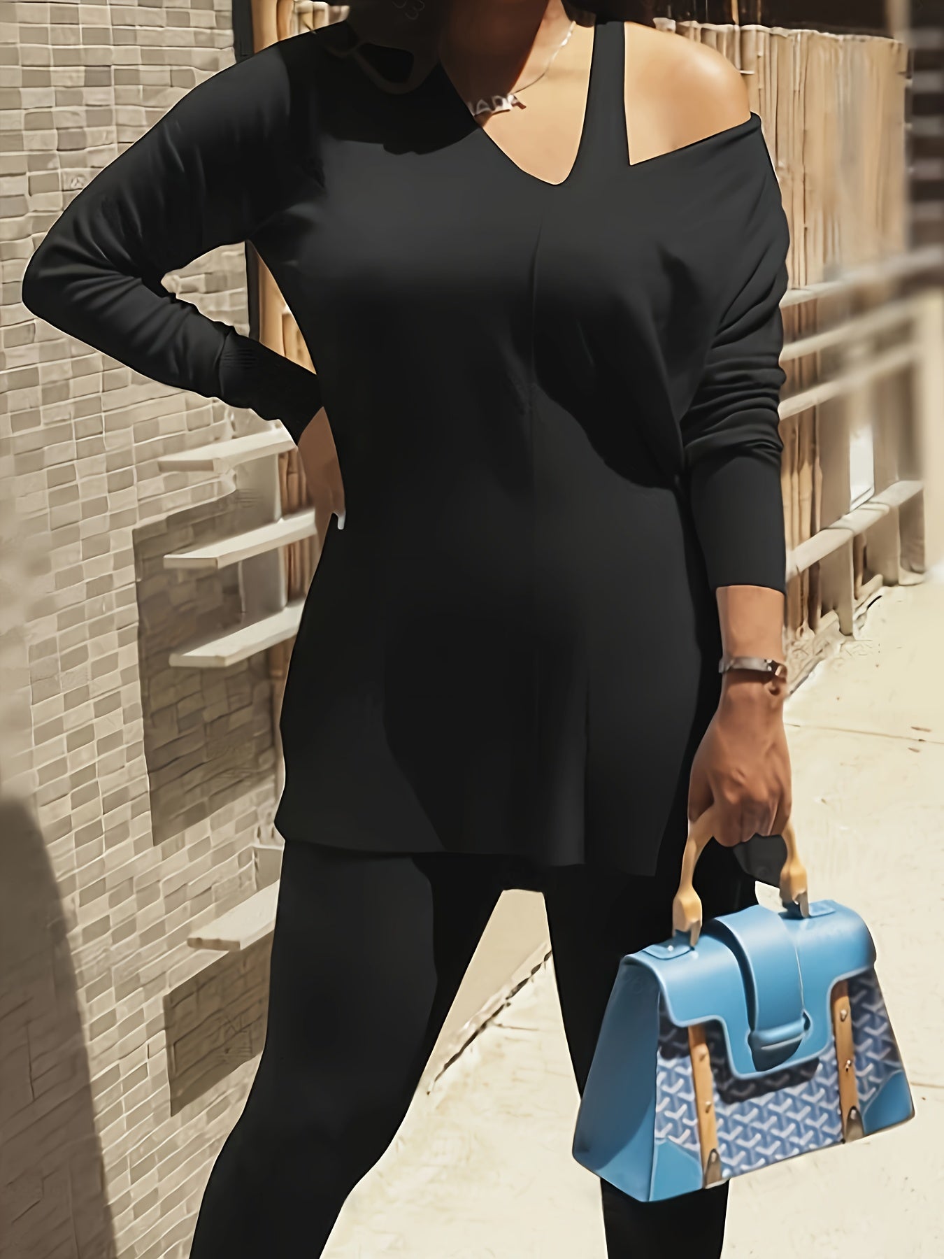 Solid Cut Out Long Sleeve Tee & Leggings 2 Piece Set