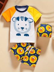 2pcs Boy's Lion Pattern Swimsuit Set Stretchy Bathing Suit