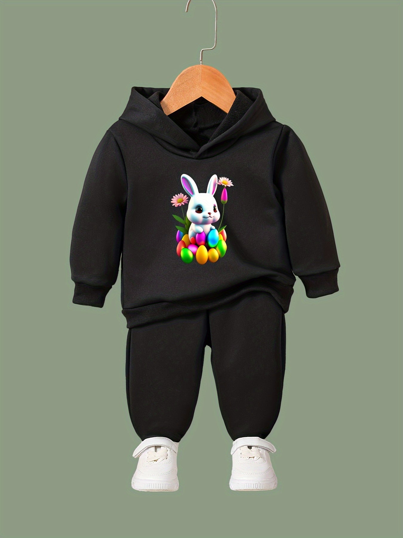 OERYUI Easter Bunny Print Hoodies Pants Set For Kids