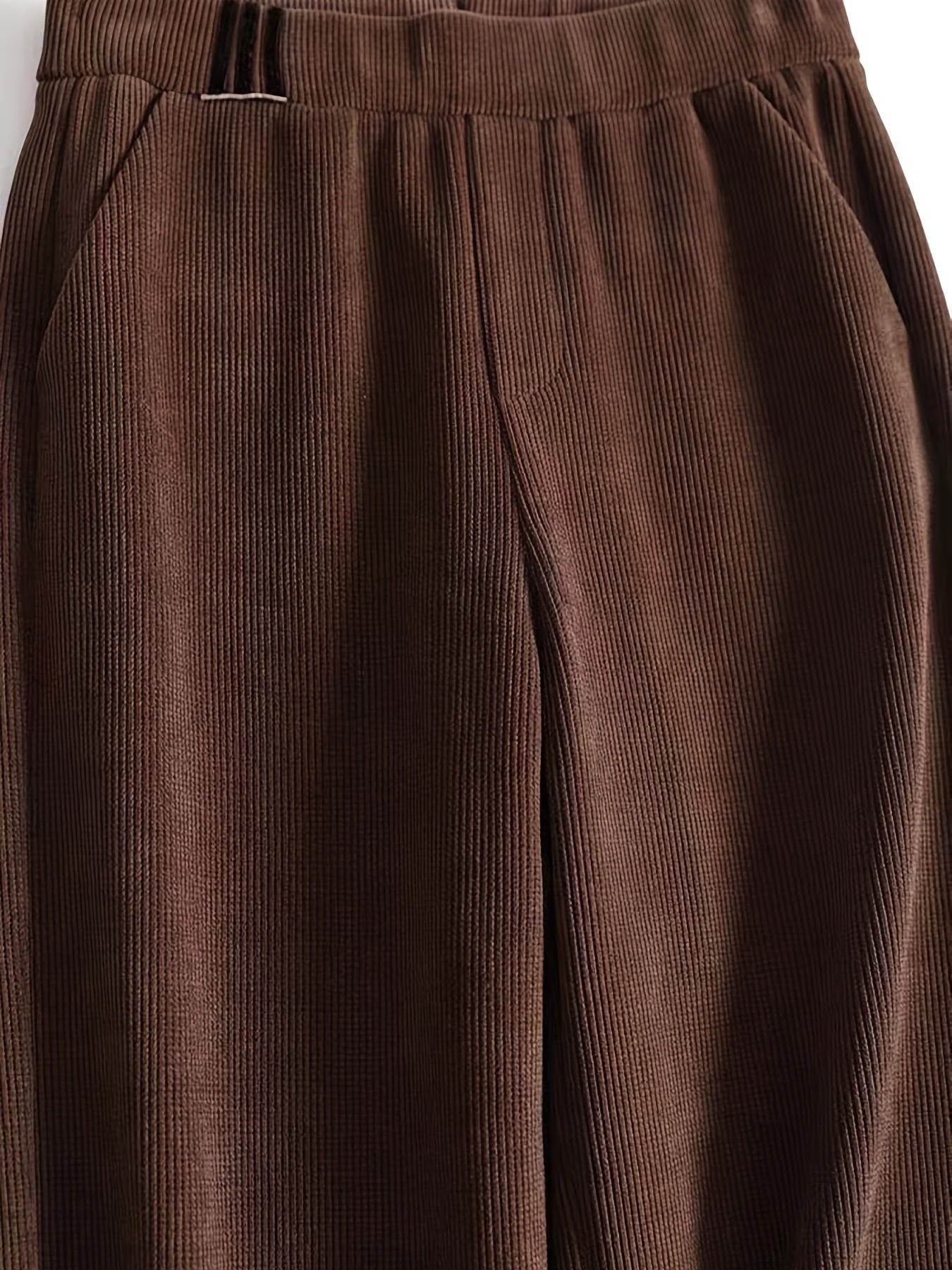 Ribbed Wide Leg Pants Casual Loose Elastic Waist Pants Women's Clothing