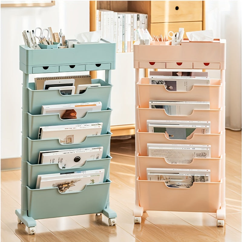 Large Capacity Movable Book Rack With Drawers Storage Shelve