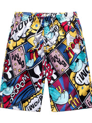 Coconut Palm Pattern Beach Shorts Men's Quick Dry Waist Drawstring Shorts