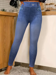 High Stretch Faux Denim Striped Leggings