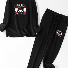Christmas Lounge Set Plaid Gnomes Fleece Top & Joggers Pajamas