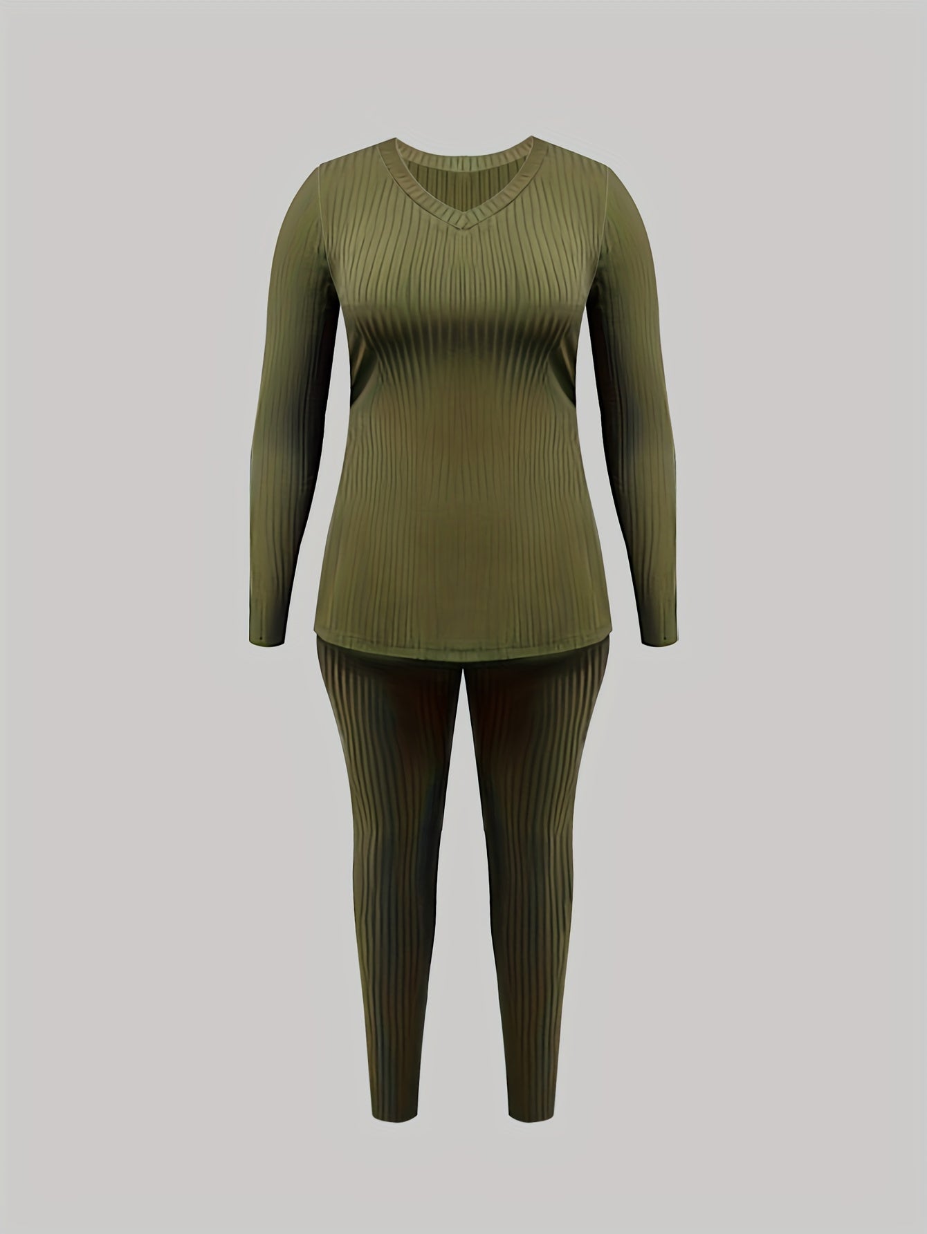 Ribbed V Neck Top & Leggings Two Piece Set