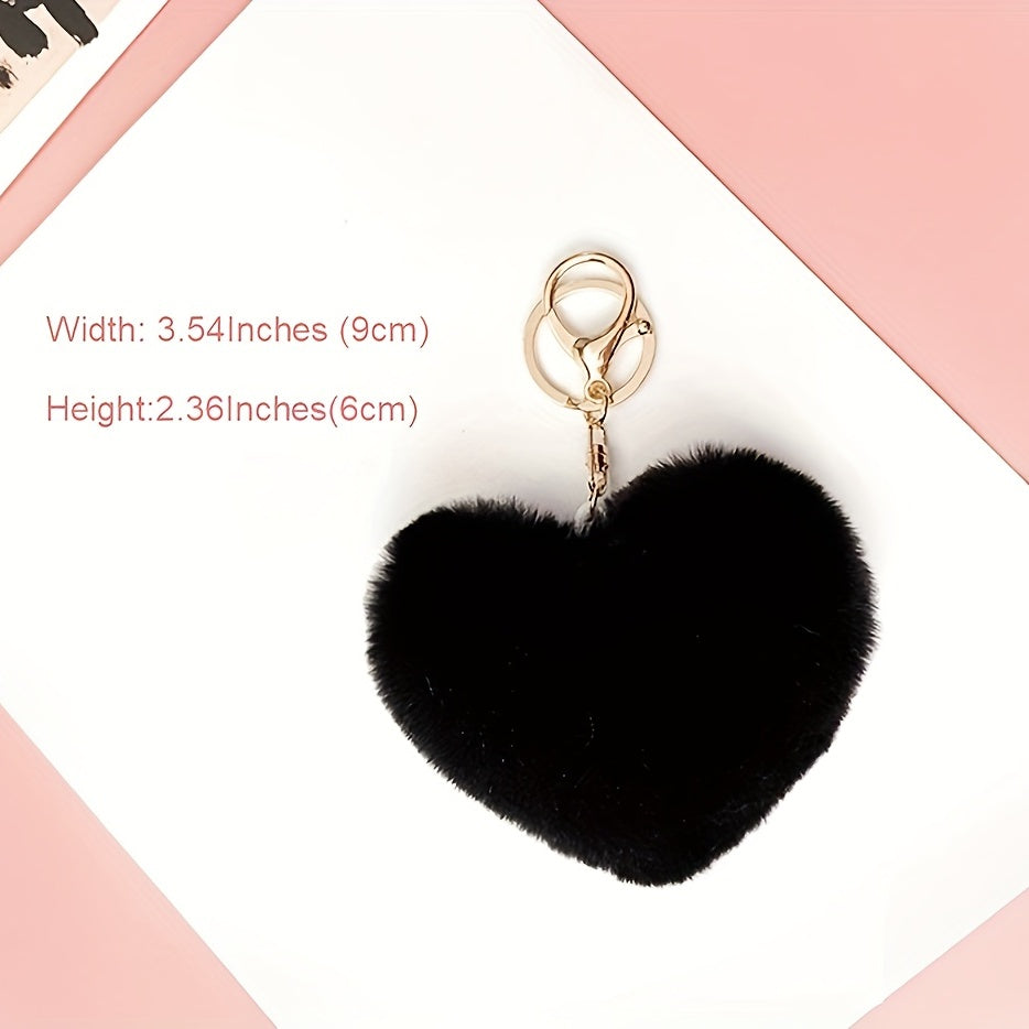 Heart Shape Pom Poms Keychain Fluffy Rabbit Fur Keyring for Car Bag