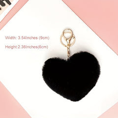 Heart Shape Pom Poms Keychain Fluffy Rabbit Fur Keyring for Car Bag