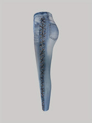 Denim Print Skinny Leggings Long Length Casual Pants
