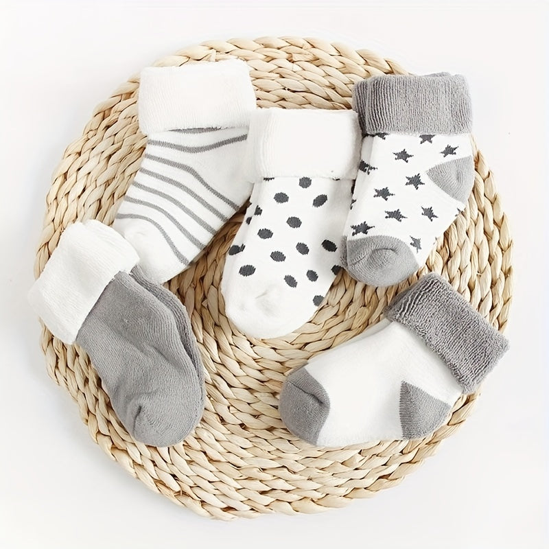 5 Pairs Baby's Grey Striped Plush Crew Socks