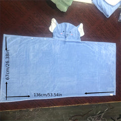Kids Coral Velvet Hooded Bath Towel Absorbent Wearable Bathroom Supplies