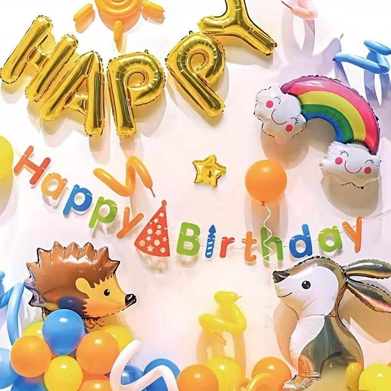 Cartoon Theme Balloon Bear Leopard Excavator Hedgehog Rabbit Children's Birthday