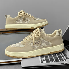 Men's Checkered Pattern Lace-up Skate Shoes Good Grip Breathable