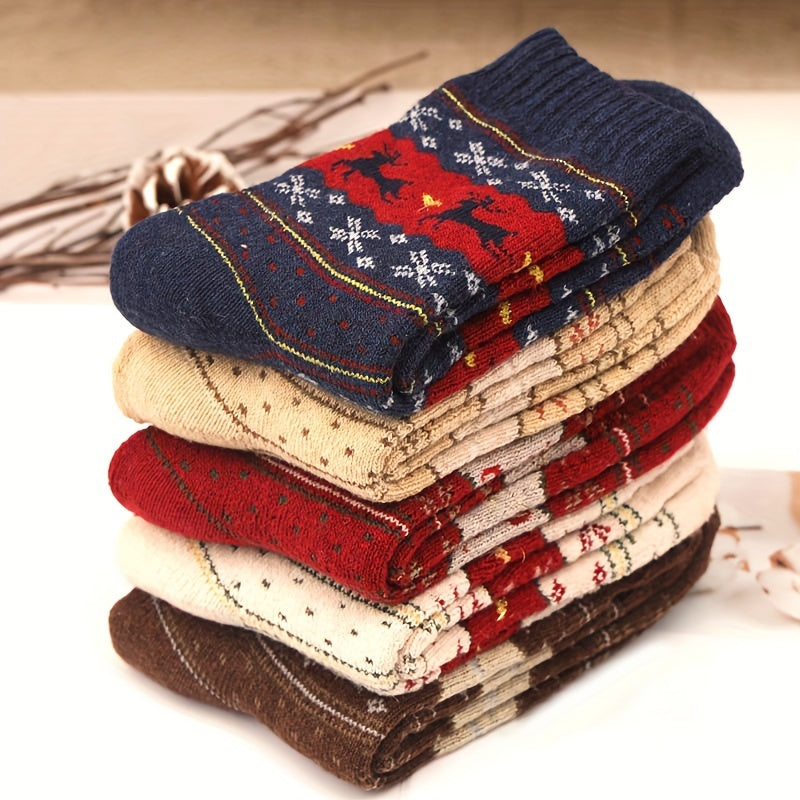Elk Print Thickened Socks Warm Christmas Mid Tube Women's Stockings