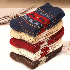 Elk Print Thickened Socks Warm Christmas Mid Tube Women's Stockings