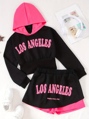 Girl's Hoodie & Sporty Style Skirt Set with Print - Kid's Clothes