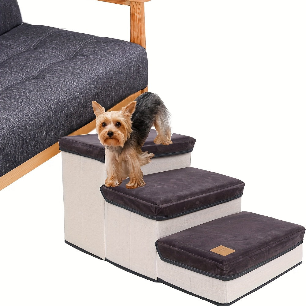 3 Tiers Foldable Pet Steps And Stairs For High Bed, Dog Cat Ramp For Small
