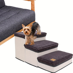 3 Tiers Foldable Pet Steps And Stairs For High Bed, Dog Cat Ramp For Small