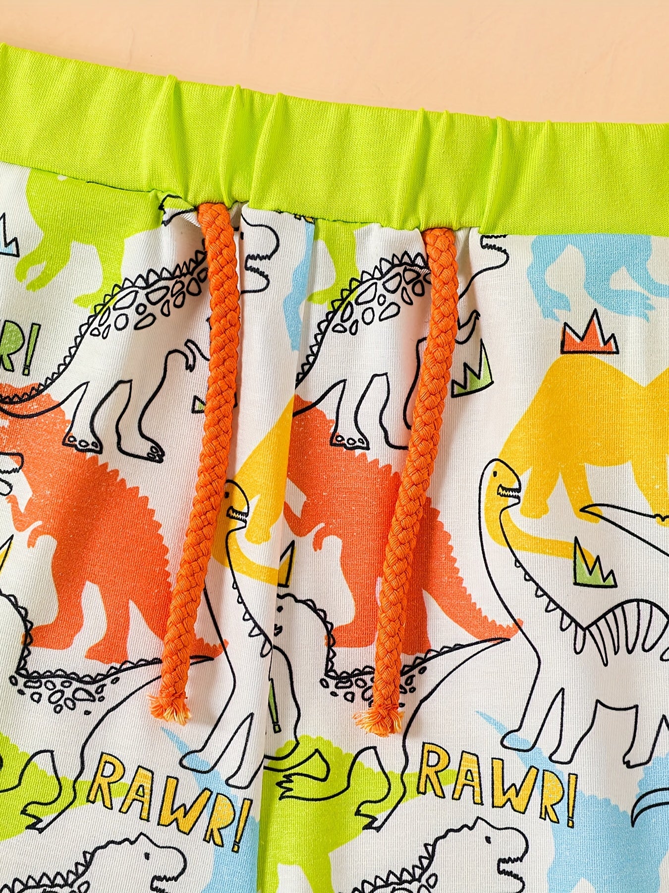 Cartoon Dino Print Boys Elastic Waist Shorts for Summer