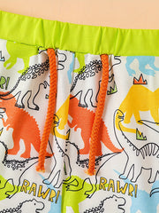 Cartoon Dino Print Boys Elastic Waist Shorts for Summer