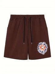 Men's Floral Smile Graphic Athletic Shorts Drawstring Fitness Gym Outdoor