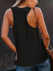 Eyelet Jacquard Tank Top V Neck Summer Sleeveless Casual Top