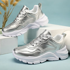 Women's Platform Sneakers Low Top Lace Up Anti-Skid Shoes