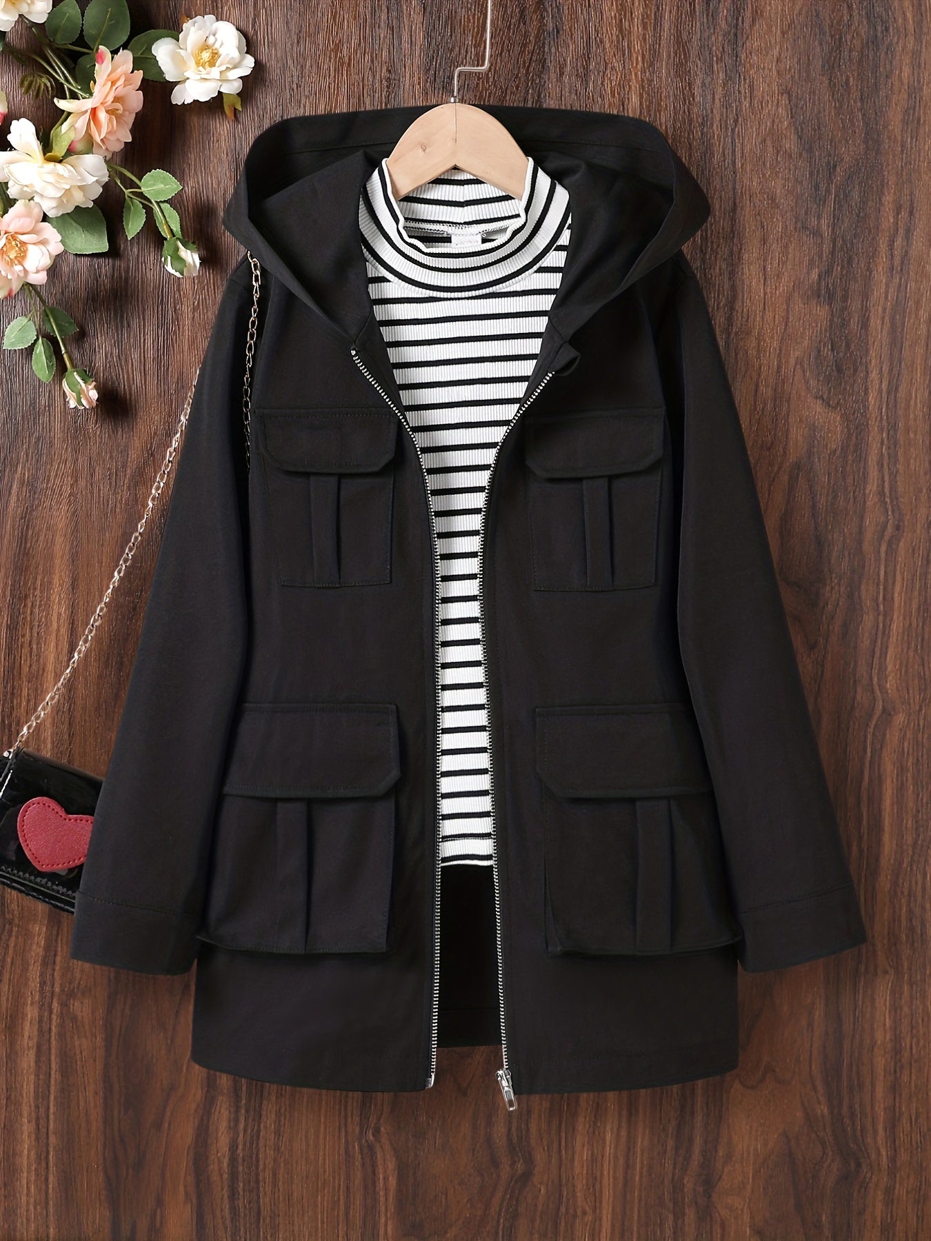 Kid Girls Hoodies Long Length Casual Hooded Zip Up Jacket