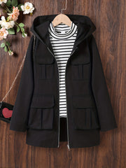 Kid Girls Hoodies Long Length Casual Hooded Zip Up Jacket