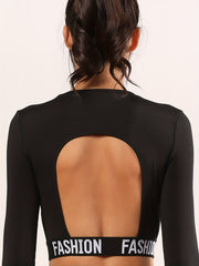 Letter Graphic Hollow Back Long Sleeve Yoga T-shirt