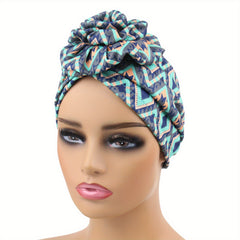 Boho Striped Flower Turban Cap Elastic Head Wrap Bandana
