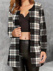 Plaid Print Crew Neck Jacket for Women