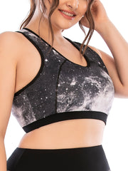 Galaxy Print Sports Bra Plus Size Women's Medium Stretch Yoga Running Fitness
