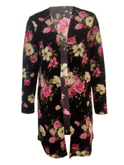 Floral Print Open Front Cardigan Long Sleeve Outerwear