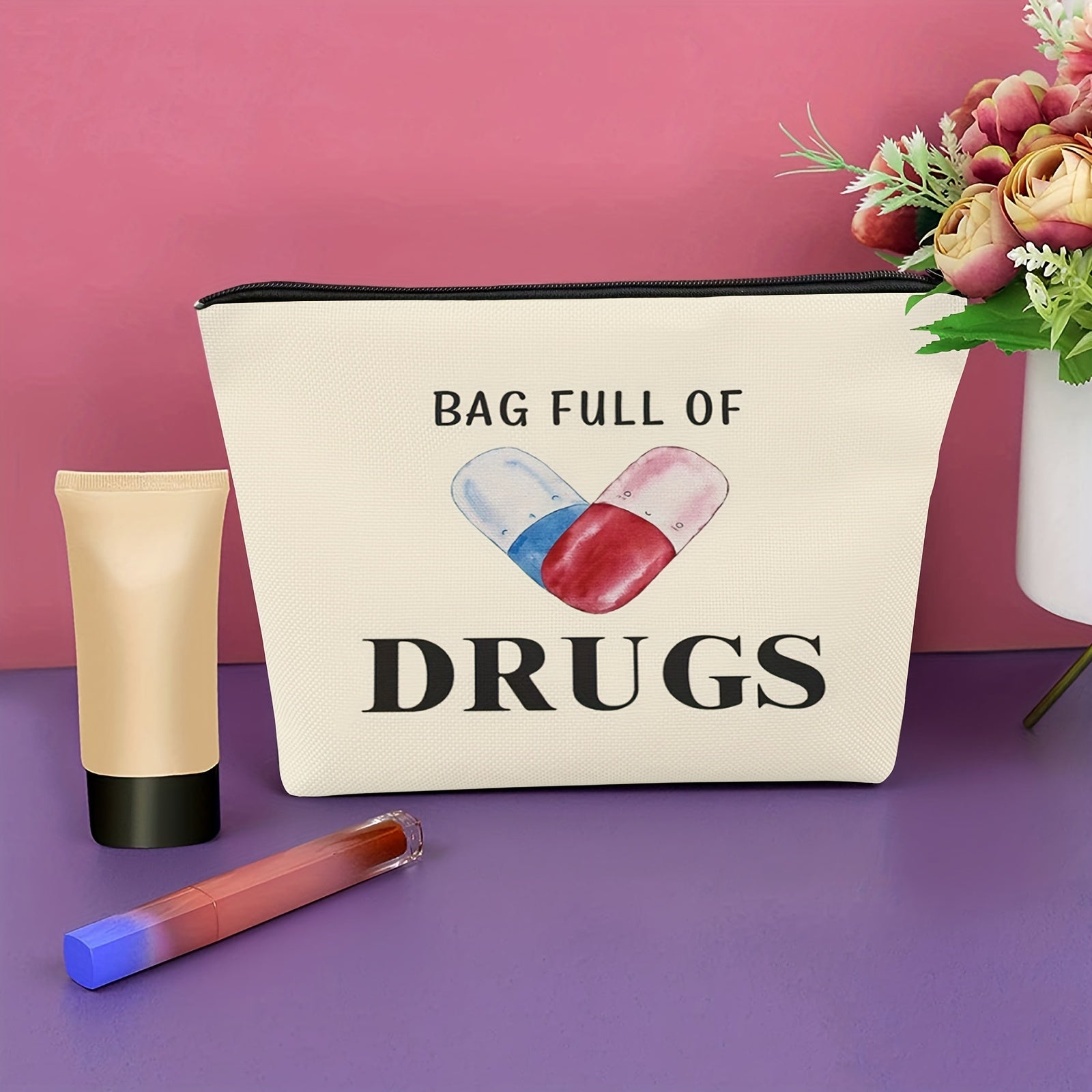 NP Makeup Cosmetic Bag Full of Drugs Funny Travel Zipper Pouch