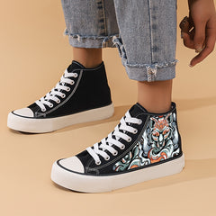 Animal Print Chunky Canvas Sneakers High Top Classic Skate Shoes