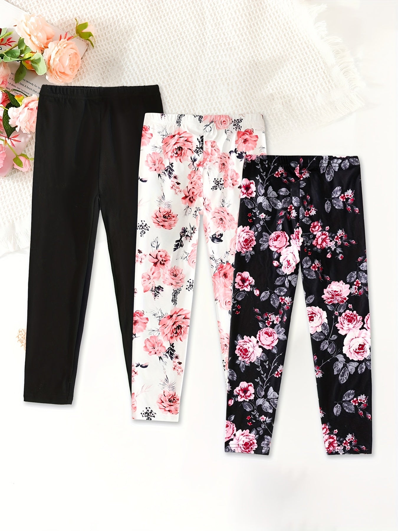 3pcs Toddler Girls Boho Floral Print Ankle Pants Set