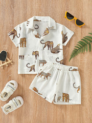 Boys Tiger Print Pocket Shirt & Shorts Set Toddler Summer Clothes