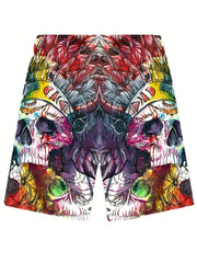 Colorful Skull Graphic Men's Shorts Elastic Waist Summer Outdoor