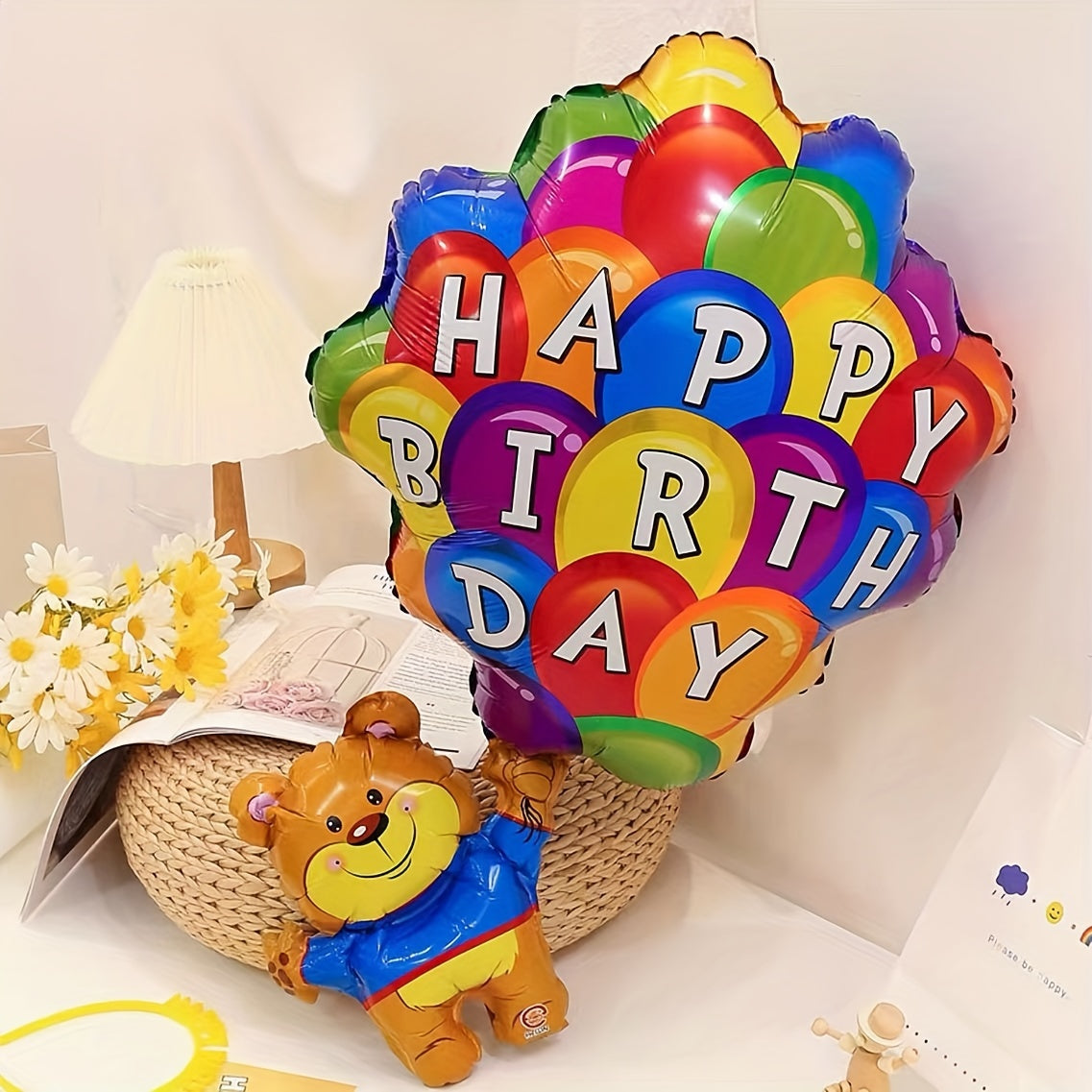 2pcs Birthday Parachute Bear Aluminum Balloon Room Decoration