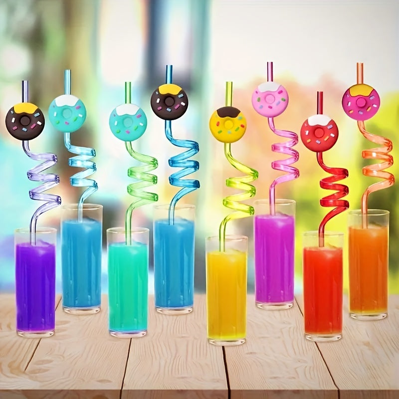 4pcs Donut Straws Reusable Plastic Straws for Kids' Donut Party Decorations