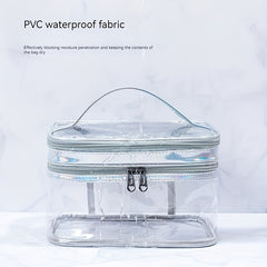 Clear Makeup Bag Double Layer Waterproof Cosmetic Bag With Zipper & Handle