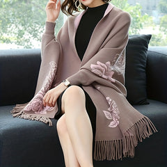 Cashmere Jacquard Scarf Tassel Reversible Shawl Vintage Warm Wrap Women's Cloak