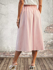 High Waist Button-Up Midi Skirt Solid Casual