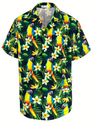 Colorful Parrot Hawaiian Shirt Men s Casual Allover Print Short Sleeve Shirt