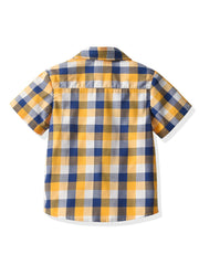 Plaid Lapel Shirt Boys Summer Casual Top