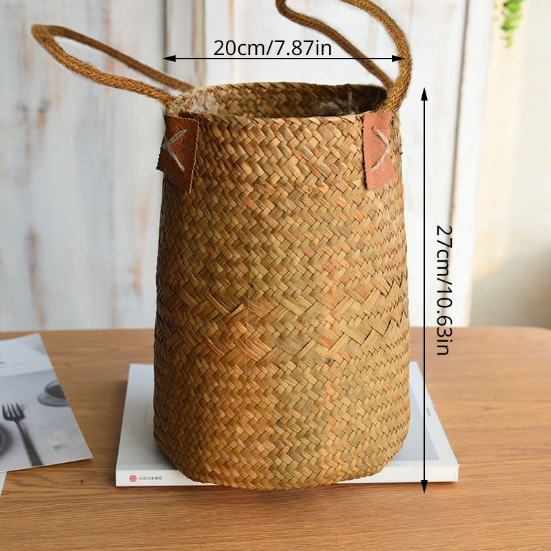 Natural Woven Seagrass Tote Belly Basket for Home Organize