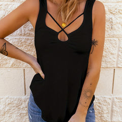Ruched Keyhole Tank Top Summer Sleeveless Casual Slim Top