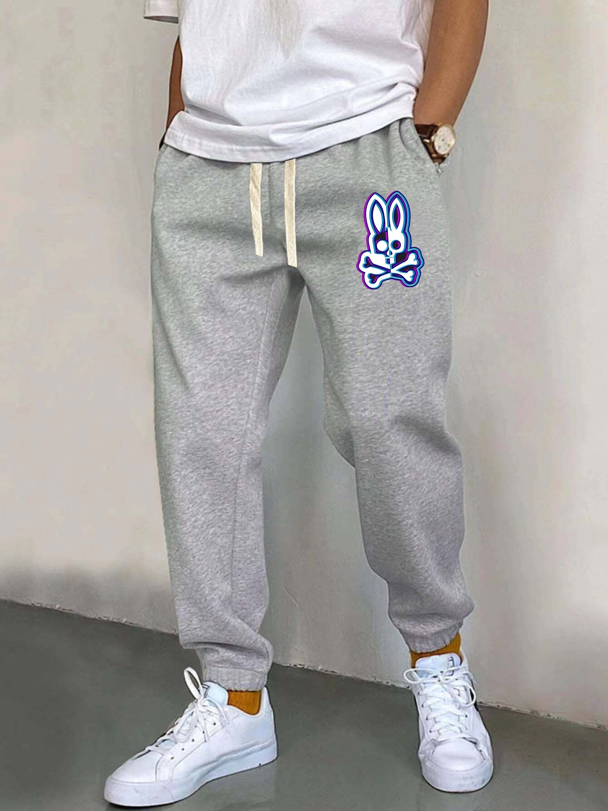 Rabbit Skull Pattern Joggers Men's Street Style Sweatpants